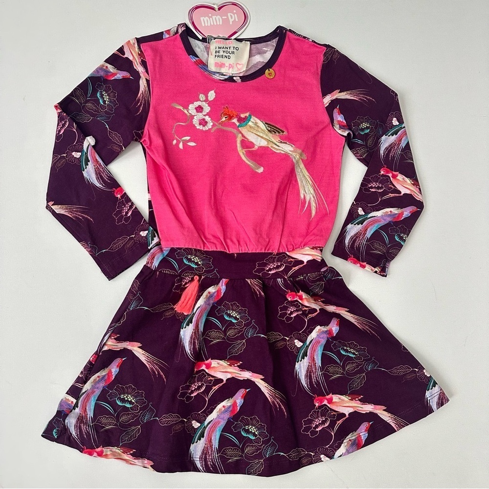 Mim-Pi Fuchsia Dress with Bird Motif Size 104/4 Girls